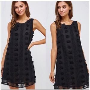 Anthropologie Sunday in Brooklyn Shift Dress Size Small Black Mischa Pom Pom New